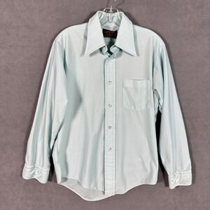 Vintage Dress Shirt Mens 15.5 Blue Button Up Long Sleeve Qiana Nylon Disco 70's